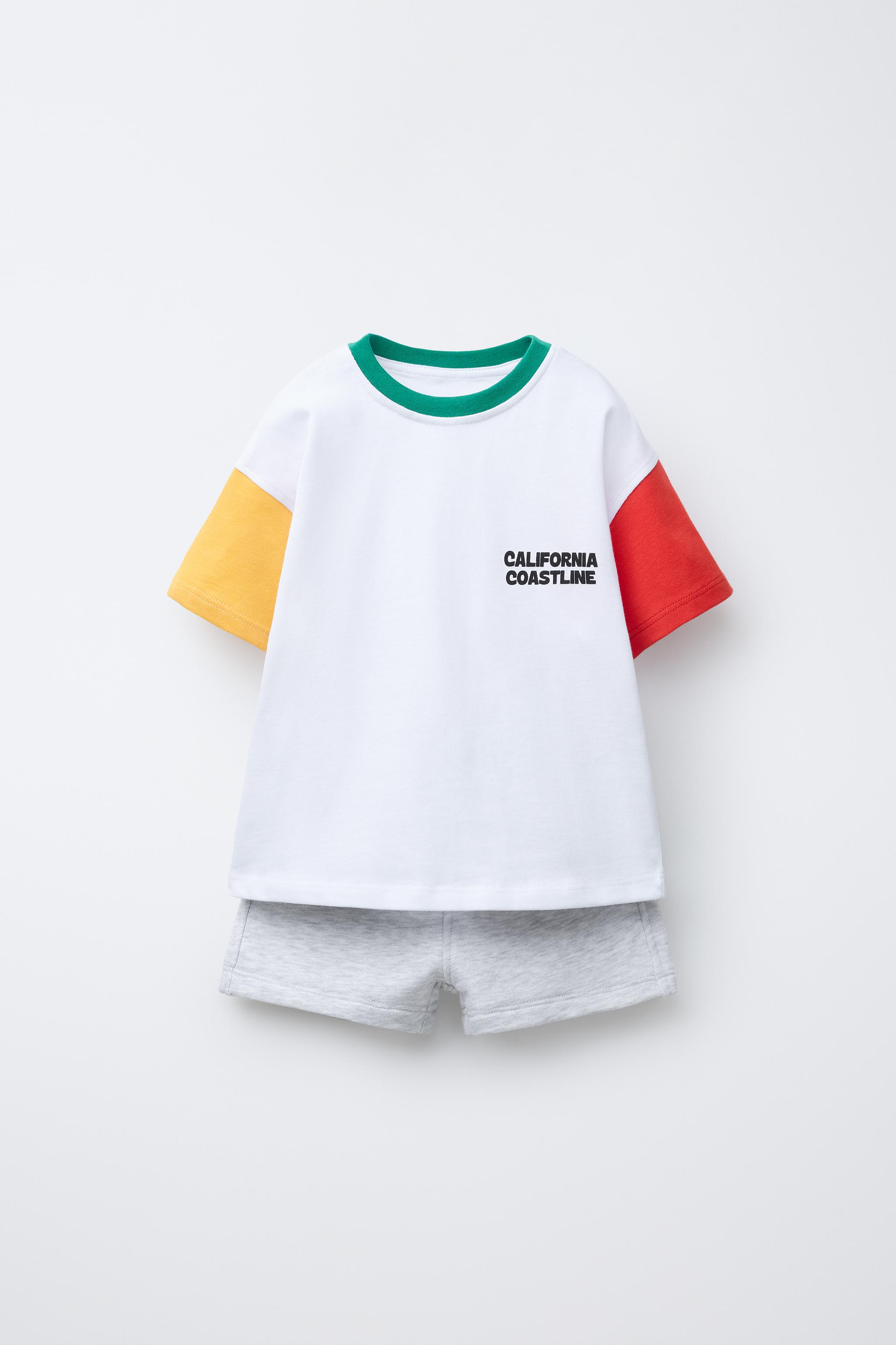 ENSEMBLE DE JOGGING T-SHIRT À INSCRIPTION ET BERMUDA CHINÉ